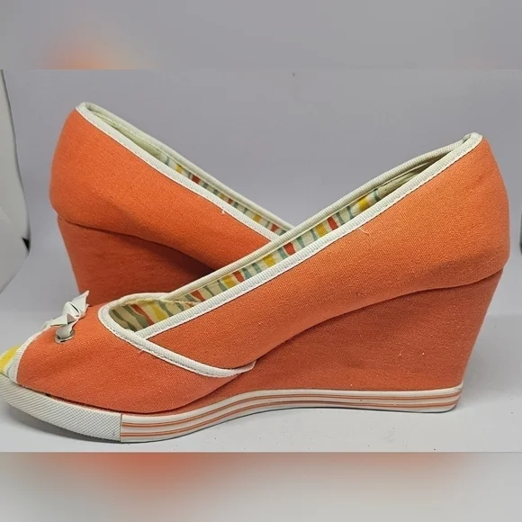 Joe Boxer Women's Orange Canvas Wedges Size 9 - Picture 8 of 11